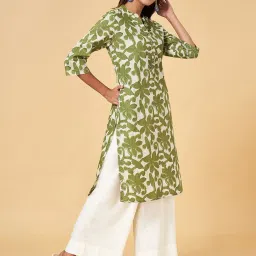 Rangmanch By Pantaloons Green Cotton Printed Straight Kurta image 3
