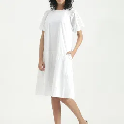 United Colors of Benetton White Cotton A-Line Dress image 3