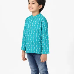 Fabindia Kids Blue Printed Full Sleeves Kurta image 3