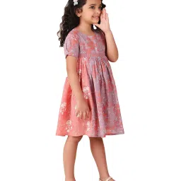 Fabindia Kids Lavender & Coral Printed Dress image 3