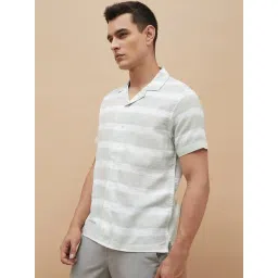 Code By Lifestyle Green Cotton Regular Fit Striped Shirt image 3