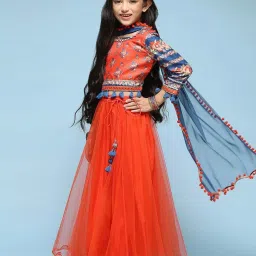 BIBA Girls Kids Red & Blue Cotton Printed Top Set image 3