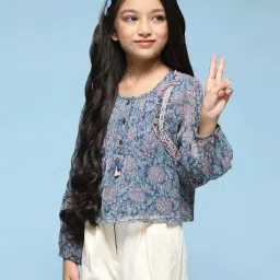 BIBA Girls Kids Blue Printed Full Sleeves Top image 3