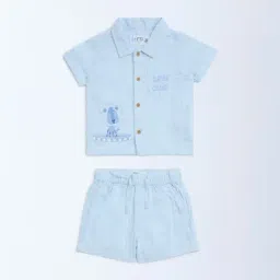 HOP Baby by Westside Light Blue Animal Cotton Shirt and Shorts Set-image-47