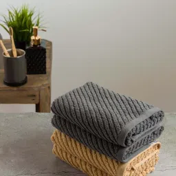 Nautica Cross View Steel Grey & Wheat Cotton 600 GSM Fluffy Zero Twist Hand Towel - Set of 4 image 3