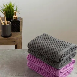 Nautica Cross View Steel Grey & Lilac Cotton 600 GSM Fluffy Zero Twist Hand Towel - Set of 4 image 3