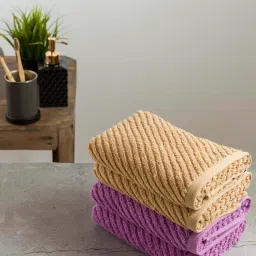 Nautica Cross View Wheat & Lilac Cotton 600 GSM Fluffy Zero Twist Hand Towel - Set of 4 image 3