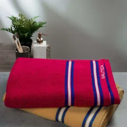 Nautica Vintage Crew Stripe Burgundy & Beige Cotton 500 GSM Zero Twist Bath Towel - Set of 2 image 3