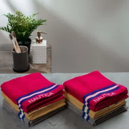 Nautica Vintage Crew Stripe Burgundy, Beige & Grey Cotton 500 GSM Zero Twist Face Towel - Set of 12 image 3