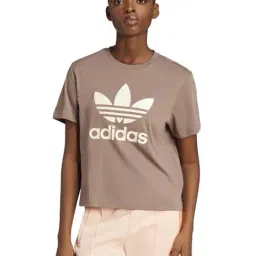 Adidas Originals Brown Cotton Loose Fit Logo Printed Sports T-Shirt-image-4
