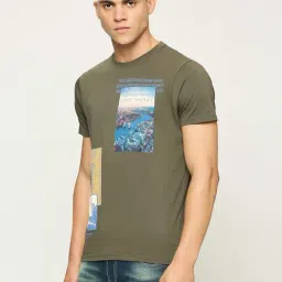 Pepe Jeans Olive Cotton Slim Fit Printed T-Shirts image 3
