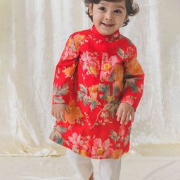 Tiber Taber Boys Floral Printed Pure Cotton Kurta with Pyjamas-picture-23
