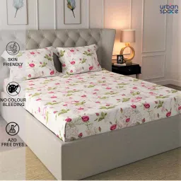 Urban Space Serene Ruby Pink Cotton 200 TC King Fitted Bedsheet With Pillow Covers image 3