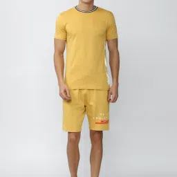 Peter England Yellow Round Neck T-Shirt & Shorts Set-image-11