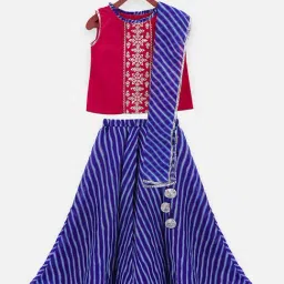 LilPicks Kids Pink & Blue Cotton Embroidered Lehenga Choli-image-7