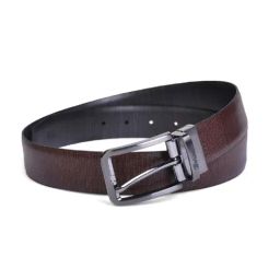 BELWABA Black & Brown Textured Casual Reversible Leather Belt for Men-picture-38