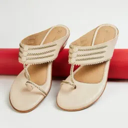 Melange by Lifestyle Women's Beige Toe Ring Wedges-image-38