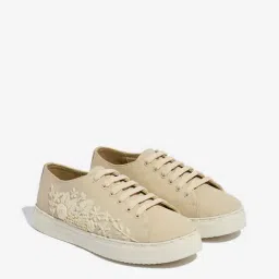 LUNA BLU by Westside Beige Floral Embroidered Lace-Up Sneakers-picture-21