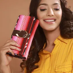 Aatmana Pink & Brown Textured Small Two Fold Wallet for Women image 3