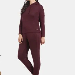 Zivame Purple Plain Hoodie Joggers Set image 3