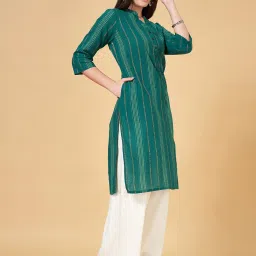 Rangmanch by Pantaloons Green Cotton Printed Straight Kurta image 3