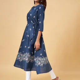 Rangmanch by Pantaloons Blue Cotton Printed A Line Kurta image 3