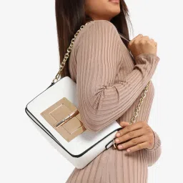 HauteSauce White Textured Medium Leather Cross Body Bag image 3