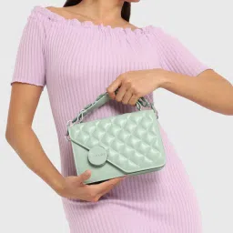 HauteSauce Mint Green Quilted Sequin Medium Leather Handheld Handbag image 3