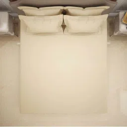 Spaces Ivory Cotton 600 TC King Bed Sheet With Pillow Covers image 3