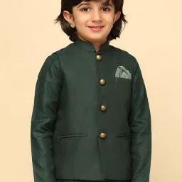KISAH Kids Green Regular Fit Nehru Jacket image 3