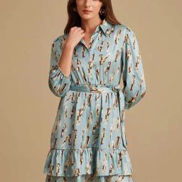 Kazo Light Blue Printed A Line Dress-picture-49