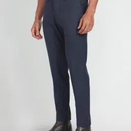 arrow new york Arrow Newyork Navy Blue Regular Fit Checks Trousers image 3