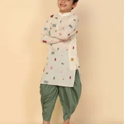 KISAH Kids White Cotton Embroidered Full Sleeves Kurta image 3