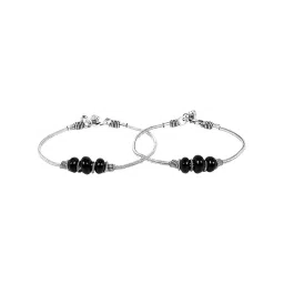 Aatmana Silver-Toned & Stone Beaded Oxidized Anklets - Set of 2 image 3