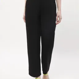 MADAME Black Straight Fit Mid Rise Trousers-image-1