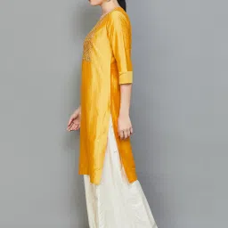 Melange by Lifestyle Yellow Embroidered Straight Kurta image 3