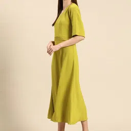 WoowZerz Solid A-Line Midi Dress image 5