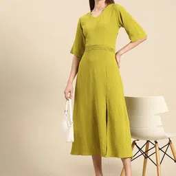 WoowZerz Solid A-Line Midi Dress image 3