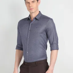 arrow new york Arrow Newyork Blue Cotton Slim Fit Self Pattern Shirt image 3