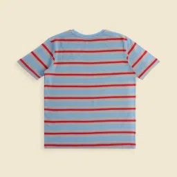 Pantaloons Junior Kids Blue & Red Cotton Striped T-Shirt image 3