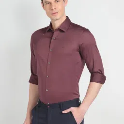 arrow new york Arrow Newyork Red Cotton Slim Fit Shirt image 3