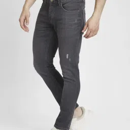 Spykar Grey Cotton Slim Fit Distressed Jeans image 3