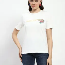 MADAME White Cotton Graphic Print T-Shirt-picture-46