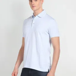 Arrow Blue Cotton Regular Fit Striped Polo T-Shirt image 3