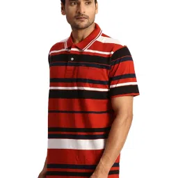 ColorPlus Orange Cotton Classic Fit Striped Polo T-Shirt image 3