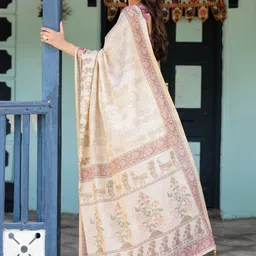 MAHARANI COUTURE Ethnic Motifs Cotton Kanjeevaram Saree Matching Blouse & Tassels on Edges image 2