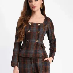 MADAME Brown Chequered Top-image-2