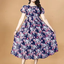 QENA Women Floral Printed Puff Sleeve Fit & Flare Midi Dress-image-14