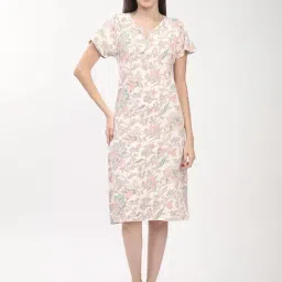 R&B White Cotton Floral Print Night Dress-picture-43