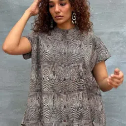 Chidiyaa Black Soil Amber Horizon Blockprinted Cotton Top-picture-43
